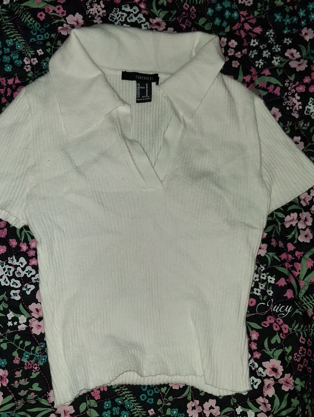 Forever 21 Cream Ribbed Polo Short Sleeve Top